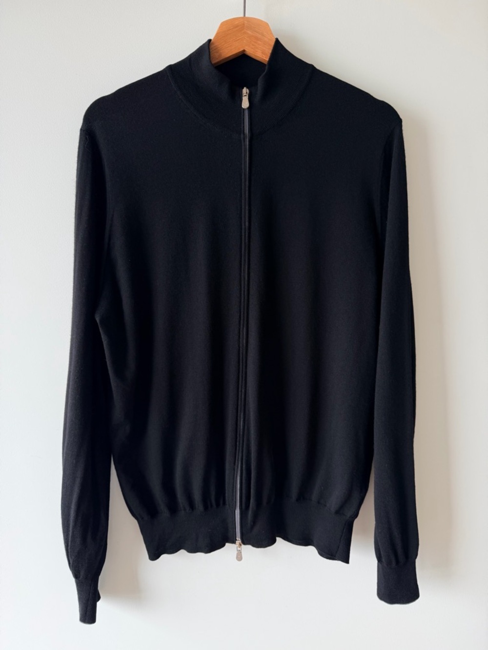 Brunello Cucinelli Men's Wool Cashmere Full Zip Sweater Black Size 52 L/XL READ